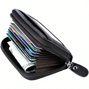 1pc Leather Blocking Zipper Wallet - Slim, Secure & Stylish Credit Card Holder - Compact Zip Around Design for Easy Access