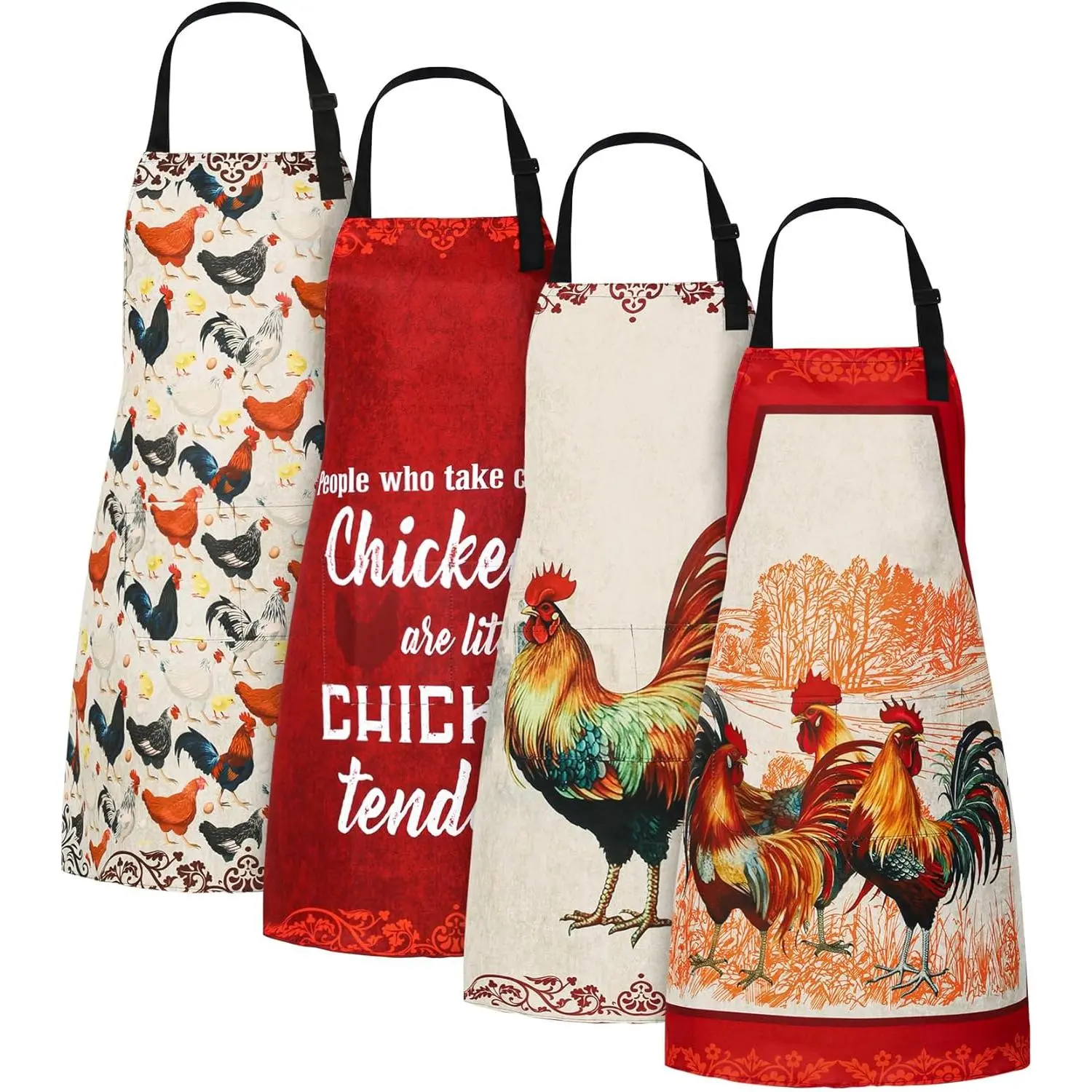 4 count Sunflowers Aprons for Women with Pockets Flower Western Grid Chicken  Aprons for Kitchen Cooking