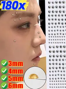 180pcs Metal Fake Nose Ring Stickers, Non-Pierced Lip Nails Ear Studs, Unisex Fake Eyebrow & Lip Piercing, Body Jewelry Set