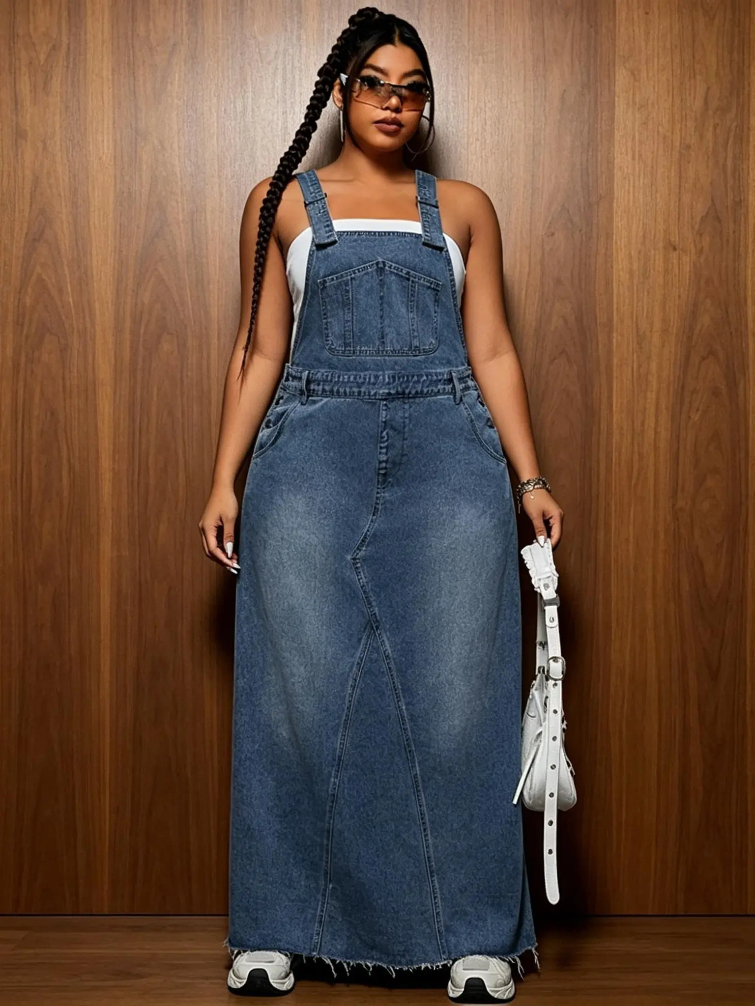 knee length dresses for ladies Black Washed Denim Overall Dress · Filly Flair main image 0
