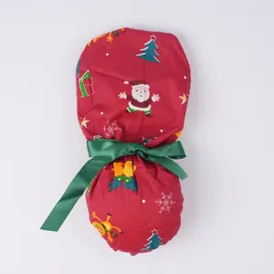 Red Santa Claus Ponytail Scrub Cap, Christmas Surgical Hat with Buttons for Women, Holiday Medical Cap