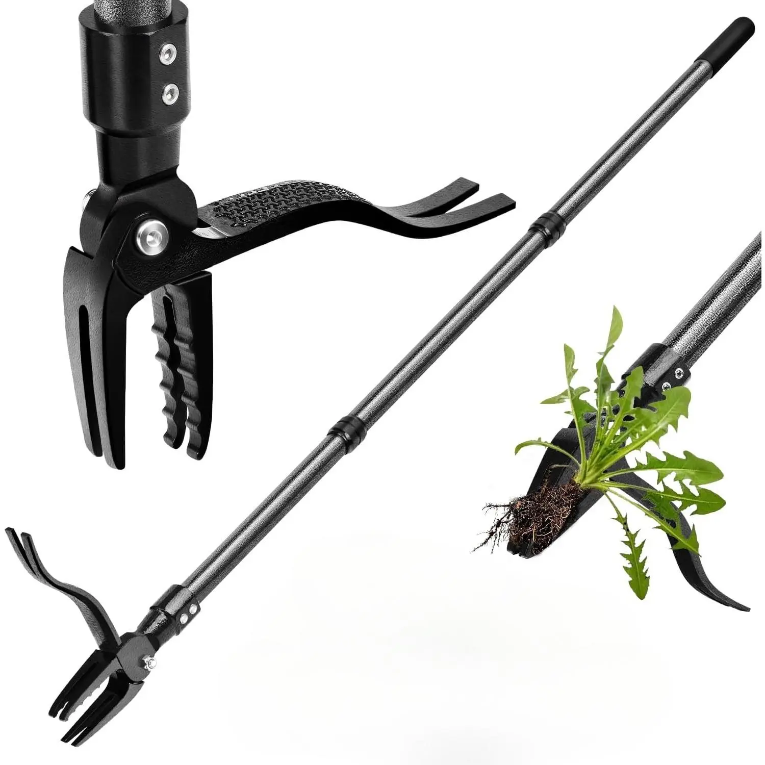 Metal Stand Up Weed Puller Tool - 45" Garden Weeding Tool with Steel Long Handle & 4-Claw Steel Head - Effortlessly Remove Weeds Without Bending/Kneeling - All Steel Construction