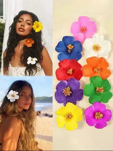 9 Count Artificial Hibiscus Flowers, Hawaii Summer Party DIY Decor, Hula Girls Favors & Hair Accessories, All Seasons