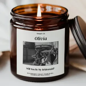 Personalized Bridesmaid Proposal Candle, Photo Candle Gift, Customized Ask Bridesmaid Candle, Bulk Candles, Bachelorette Wedding Party Gifts