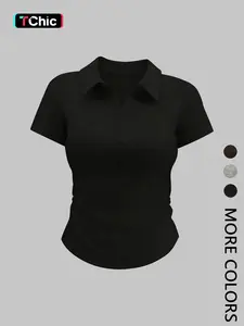 Summer Knitted Polo Shirt Women | Collared Short Sleeve Slim Fit Casual | Hot Girl Aesthetic Tie Waist Commute Top