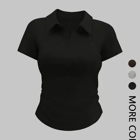 Summer Knitted Women | Collared Short Sleeve Slim Fit Casual Everyday Basic | Hot Girl Aesthetic Tie Waist Commute Top Lightweight Casual Polo Shirts