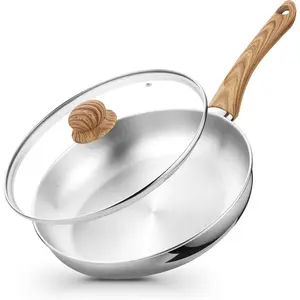 Stainless Steel Pan 10 Inch, Induction Tri-Ply Bottom Stainless Steel Frying Pan with Heat-resistant Bakelite Handle, 10 Inch Stainless Skillet with Lid for Cooking, Dishwasher Safe