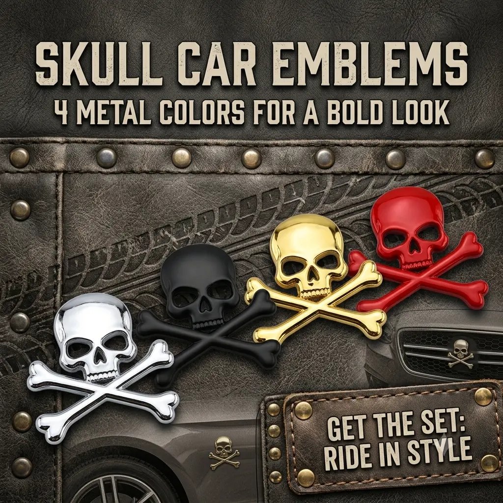 Alloy 2-Piece 3D Skull Car Emblem Sticker, Halloween-Themed Automotive Exterior Accessory