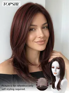 Topshe Mono Lace Front Wig, Natural Layered Highlights, Futura Imported Fiber, Pre-Plucked Hairline, Lightweight, Easy Wear, Party Cosplay, Layered Straight Wigs