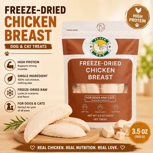 Freeze Dried Chicken Breast Treats for Dogs & Cats, High Protein Training Pet Snacks, 3.5oz