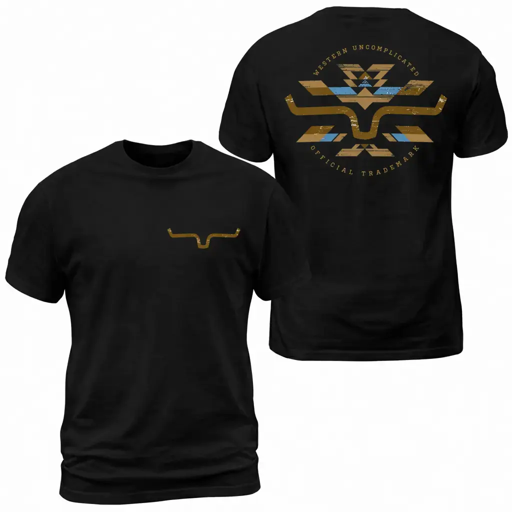 Youth and Adult Vintage Aztec Horn Graphic T-Shirt, Western Cowboy Style Tee, Tribal Back Print & Horn Chest Logo, Soft Cotton Oversized Distressed Shirt, Men’s Casual Streetwear