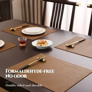 LuoYiJia Placemats Set of 4, Reversible Dual-Color Faux Leather Place Mats 11.8"x17"– Waterproof, Heat Resistant, Washable & Wipeable, Luxury Retro Style for Kitchen Dining Table