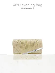 Ruched Glitter Clutch, Envelope Style with Silver Color Trim, Lightweight Evening Bag for Weddings, Parties & Prom