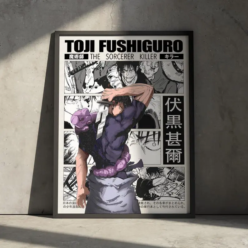 Toji Jujutsu Kaisen Anime Poster Print, JJK Manga Retro Artwork Japanese Wall Hanging Home Decor, Gojo Geto, Minimalist Gift for Anime Fan