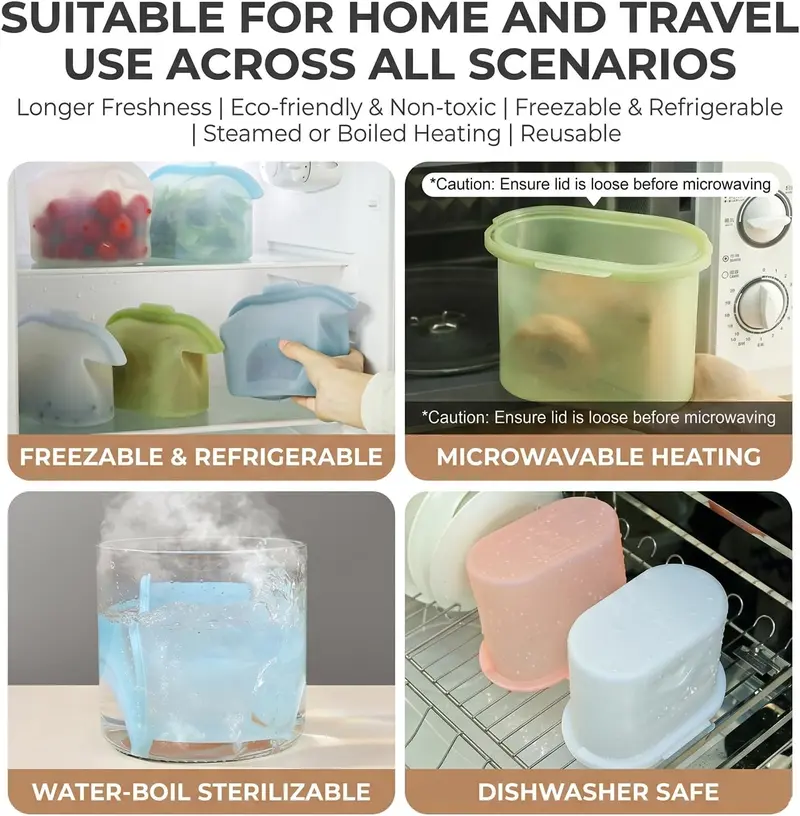 Reusable Silicone Food Storage Bags - Spliceable, Wide Opening, High-Temp, Leak-Proof, Airtight, Self-Standing Kitchen Preserving Containers for Fruit Storage, Fridge Organization & Food Hacks