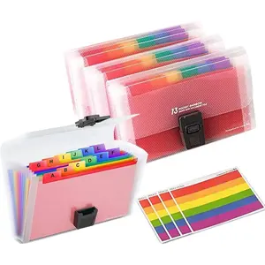 4 Pack Small Accordion File Organizer with 13 Pocket, A6 Size, Colorful Stylish Appearance, Made from Polypropylene Plastic, Practical and Portable
