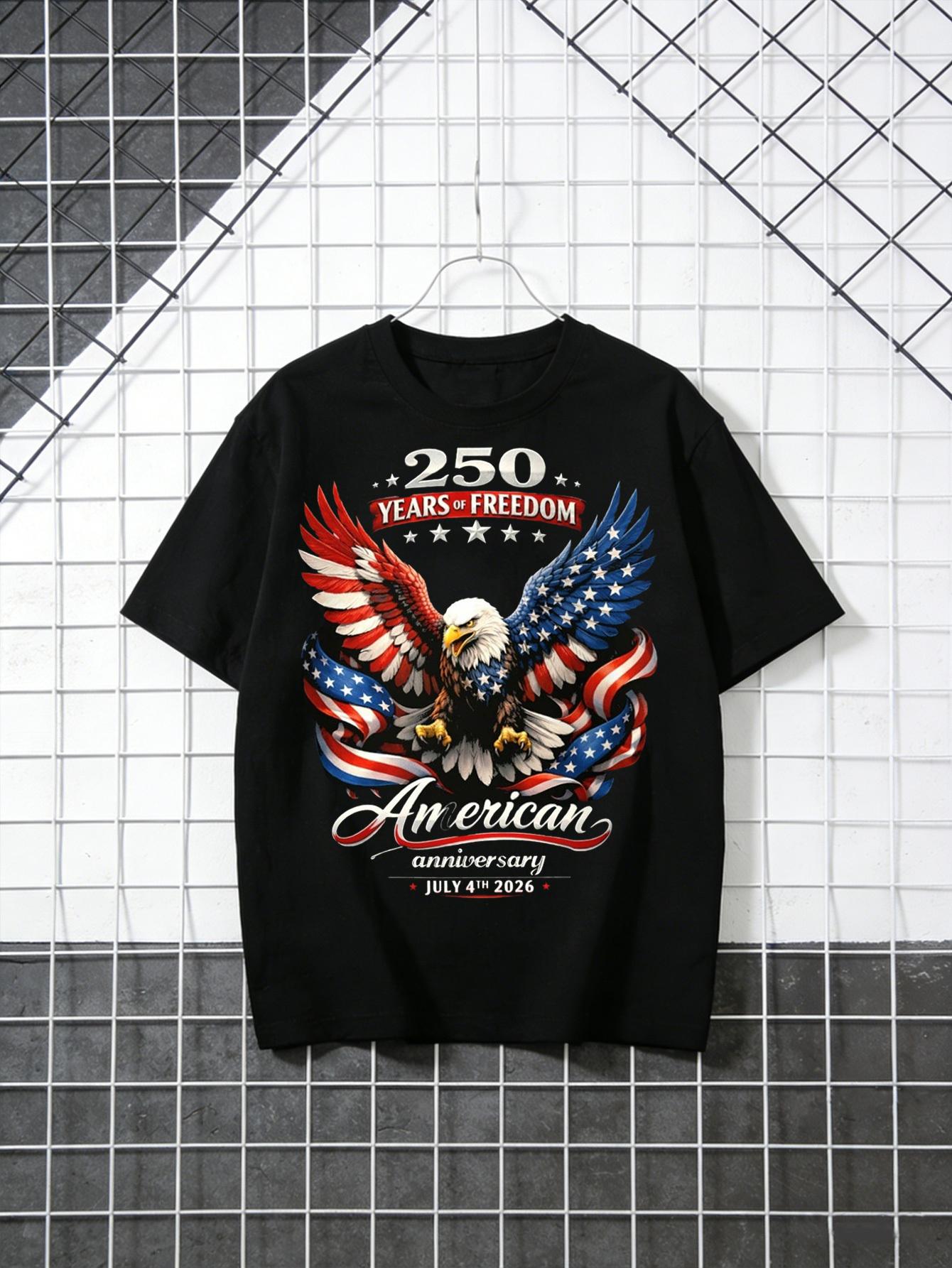Men's America 250th Anniversary Graphic T-Shirt Eagle and Flag Print 1776–2026 Short Sleeve Patriotic Casual Street Style Fashion Top