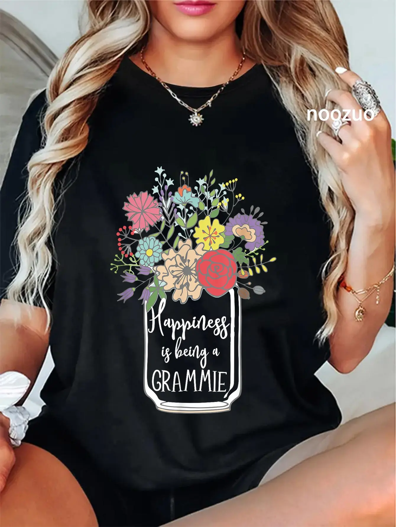 100% Cotton Happiness Is Being A Grammie Flower T-Shirt T-Shirt