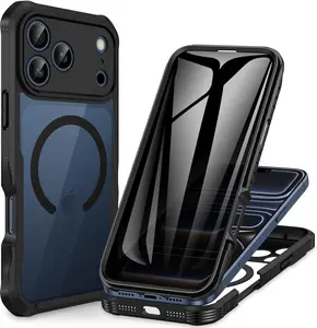 Magnetic Privacy for iPhone 17 Pro Max Case with Magsafe Technology Full Body Protection 9H Tempered Glass Privacy Screen Camera Protection Shockproof Bumper Cover Orange