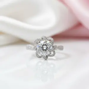 1.0 Ct Round Cut Diamond Option Princess Flower Engagement Ring