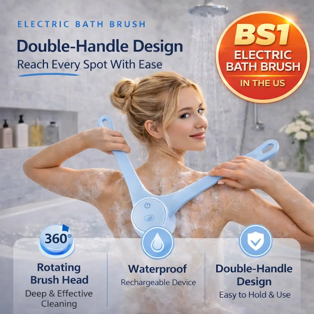 Rechargeable Electric Body Scrubber Bath Tool - 360° Rotating Brush, Waterproof Shower Accessory with Dual Handles & 4 Replaceable Heads for Deep Personal Cleansing, Ideal Gift, Body Care Tool, Exfoliating Shower Scrubber, Accessories, Cleaning, Beauty Pr