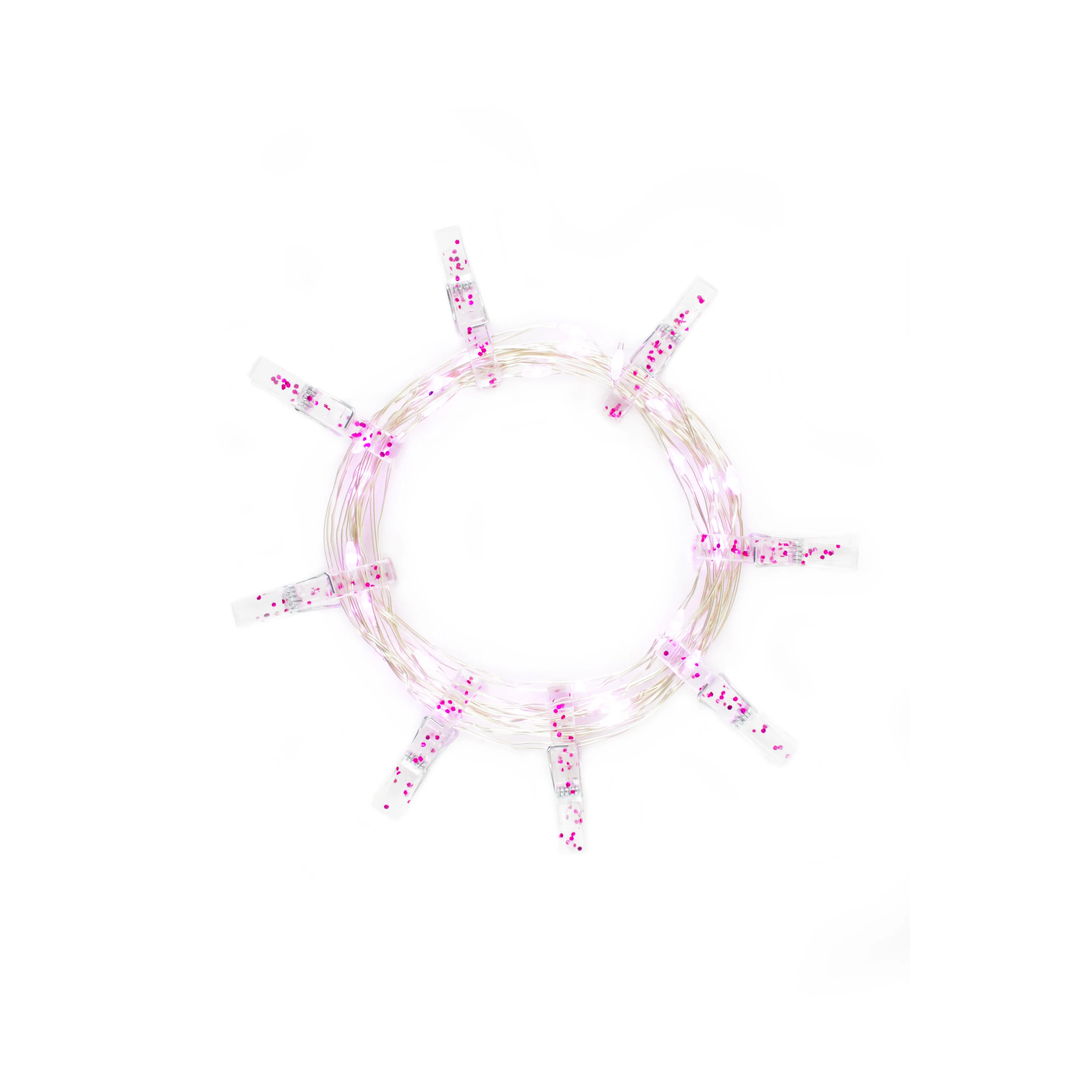Perfect Holiday 36 LED Pink Glitter Photo Clip String Lights Battery Operated Decorative Display Lights