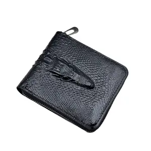 Men's Short Crocodile Zip Wallet PU Leather Bifold with Multiple Card Slots Large Capacity Coin Purse & Cash Organizer for Everyday Carry