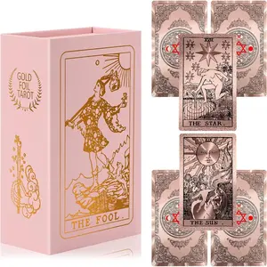 78 Classic Original Waterproof Tarot Cards for Beginners with Guide Book Gold Foil with Meanings, Rider Waite Tarot Deck Fortune Telling Game Rose Gold