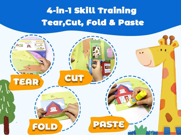 JoyCat Scissor Skills Activity Book, 4 Progressive Levels to Learn Cutting for Kids, 27 Fun Crafts with Child-Safe Scissors, Develop Fine Motor Skills, Ideal Christmas Gift & Arts and Crafts