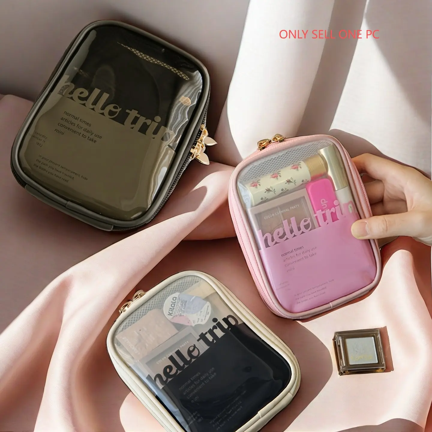 Compact Portable Makeup Bag for Women, Odorless PVC Cosmetic Organizer, Travel Essential, Travel Cosmetic Bags, Cosmetics Bag, Ideal for Skincare and Toiletries, Perfect Gift