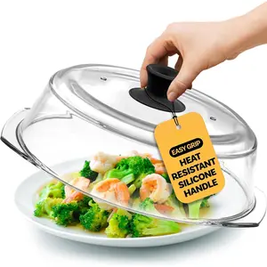 Microwave Tall Glass Plate Cover | Splatter Guard Lid with Easy Grip  Handle Knob |   Grade |  and Dishwasher Safe | 10 Inch (Black-)