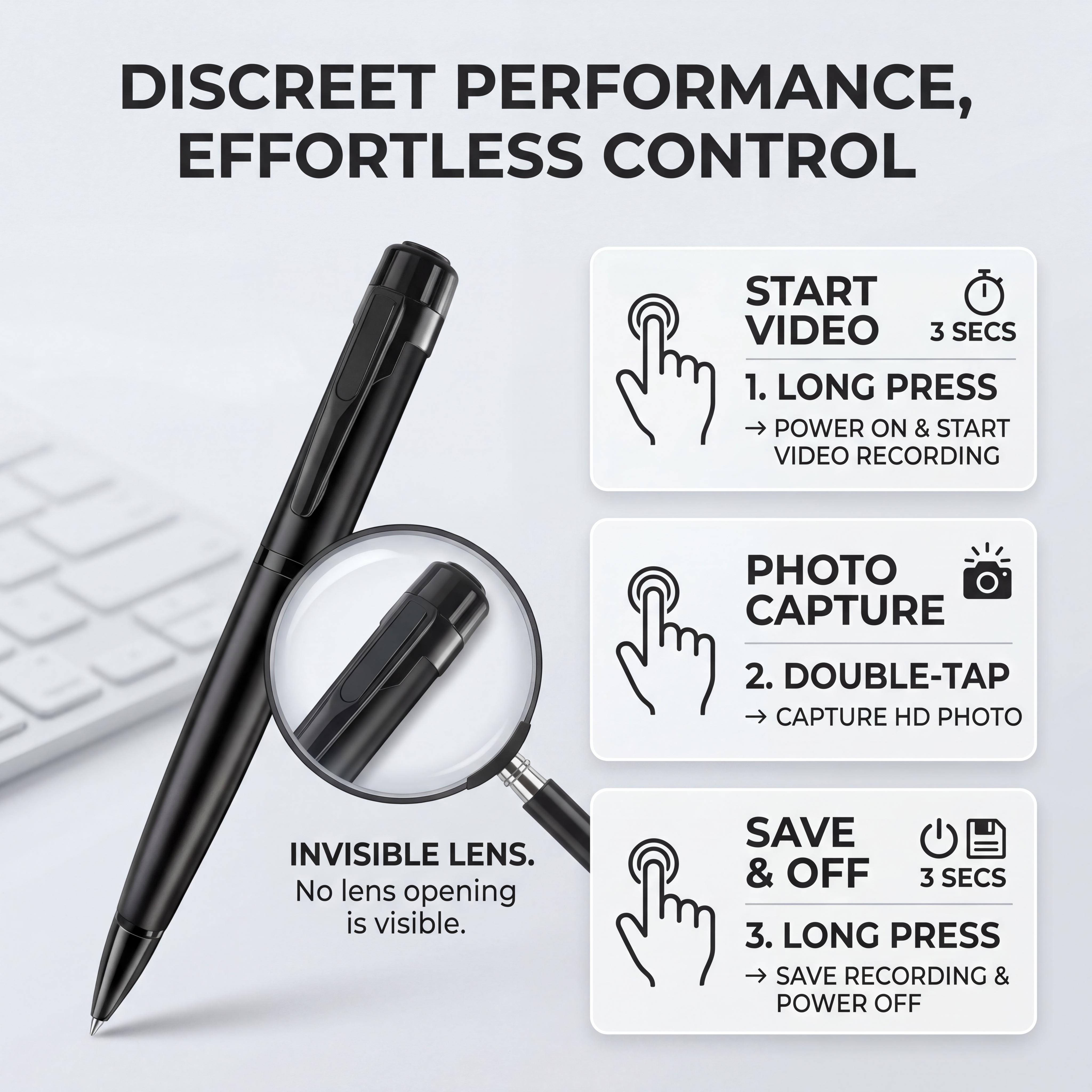 1)Summervibes Security Pen Camera 64GB BodyCam Home Outdoor Small 1080P Motion Detection Cam Meeting Recording Card Mini camera security cameras for home[NO WIFI]