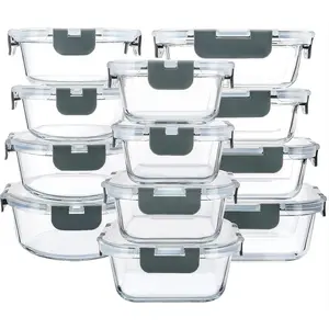 24- Glass  Storage Containers with Upgraded Snap Locking Lids,Glass eal Prep Containers Set - Airtight Lunch Containers, icrowave, Oven, Freezer and Dishwasher