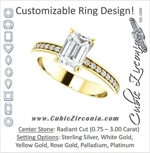 Cubic Zirconia Engagement Ring- The Tesha (Customizable Radiant Cut Design with Pavé Band & Euro Shank)