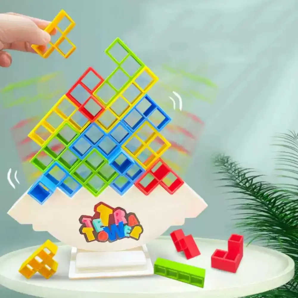 Tetra Tower Balance Stacking Block Game, Swing Stack Tower Building Blocks Puzzle Toy with Challenge Cards, Parent-Child Interactive Desktop Board Game, Stress Relief Educational Balance Play Toy Gift for Kids Adults Family Party