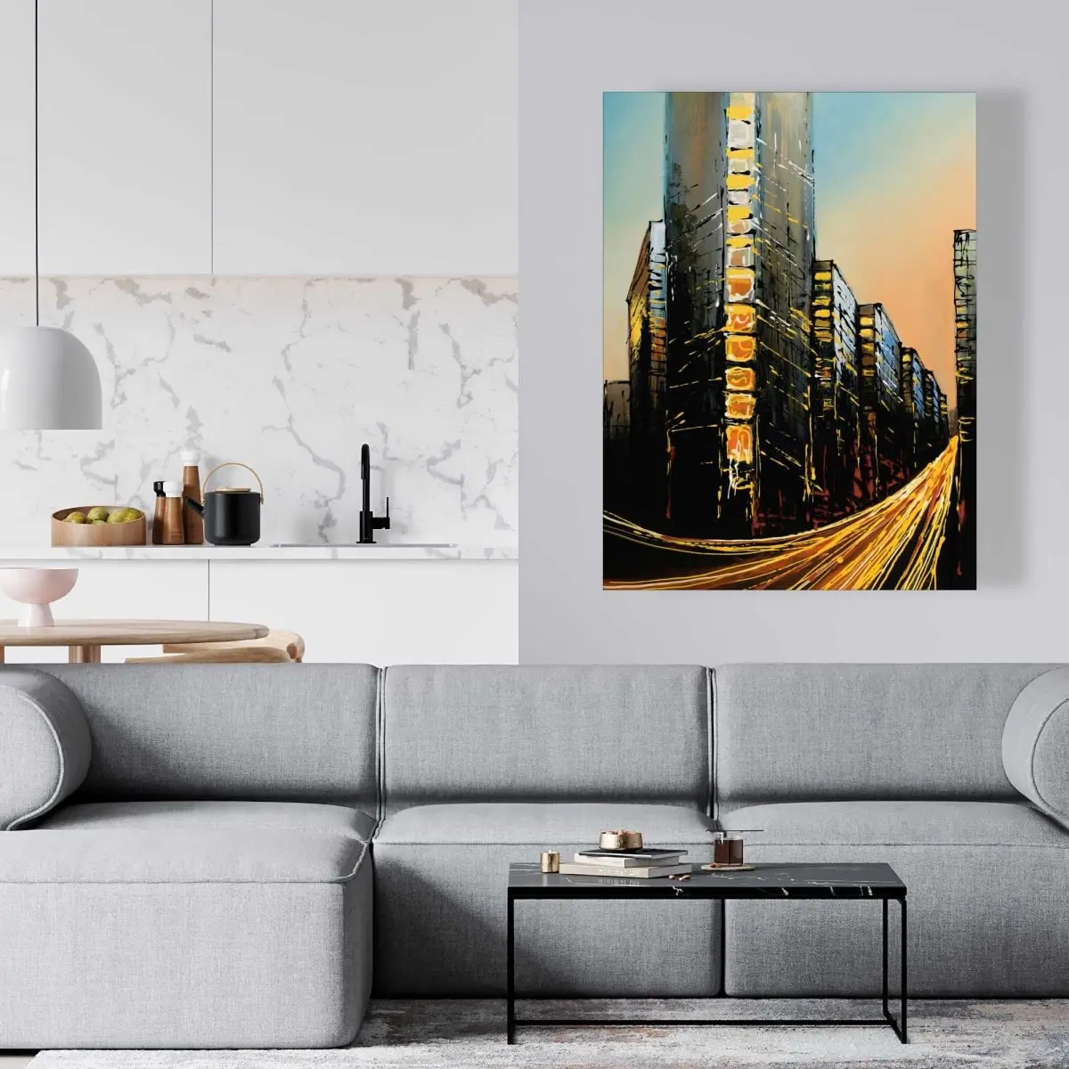 212 MAIN 36x48 in. Light Artistic Flatiron Building Hanging Wall Art Print Photo - Urban Charm Home Decor Products, Room Decoration for Home Supplies