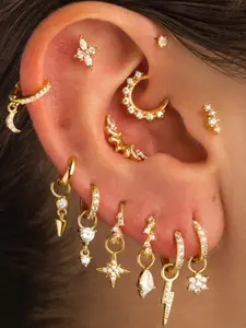 12 Pcs Star Moon Earrings Set, Zirconia Inlaid Lightning Circle Ear Cuffs, Fashion Trendy Jewelry for Women, All Seasons Wear