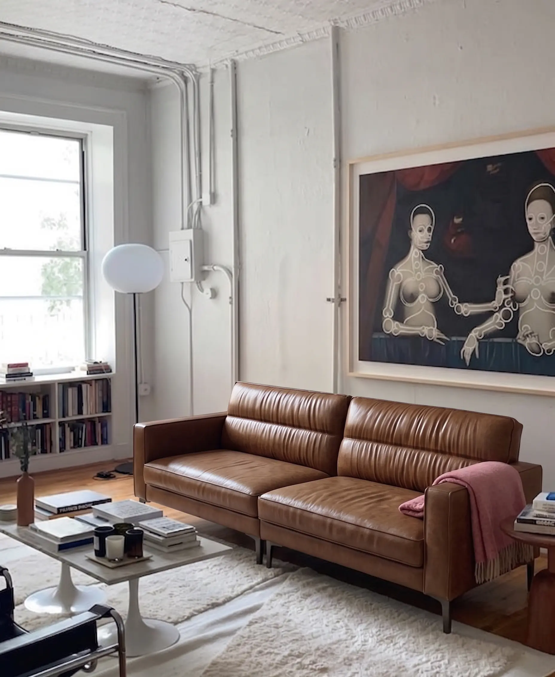 Midcentury Modern Compact 3-Person Faux Leather Couch Living Room, Comfy Upholstered Sofa for Adults, Assembly Required
