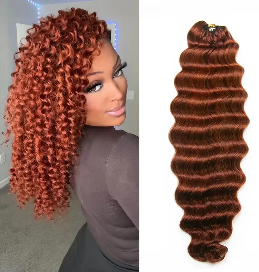 EayonHair Copper Crochet Human Hair for Miracle Knots Deep Wave Feather Crochet Hair for Boho Braids Human Hair Extensions Pre-Separated Miracle Knots 60 grams/pack