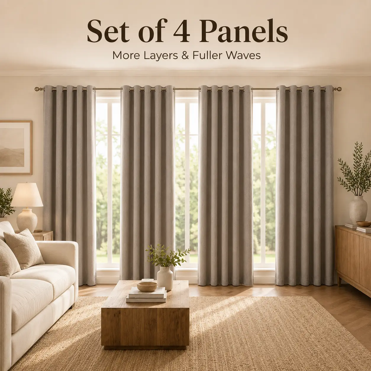 100% Blackout Curtains 4-Panel Set, Linen-Look Drapes with Physical White Backing, Silver Grommet Window Curtains for Bedroom & Living Room, Multiple Colors