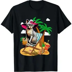 Devon Rex On Beach Costume Summer Vacation Lover Owner T-Shirt
