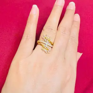 Gold Tone Diamond Design Ring for Women Elegant Sparkling Jewelry Accessory