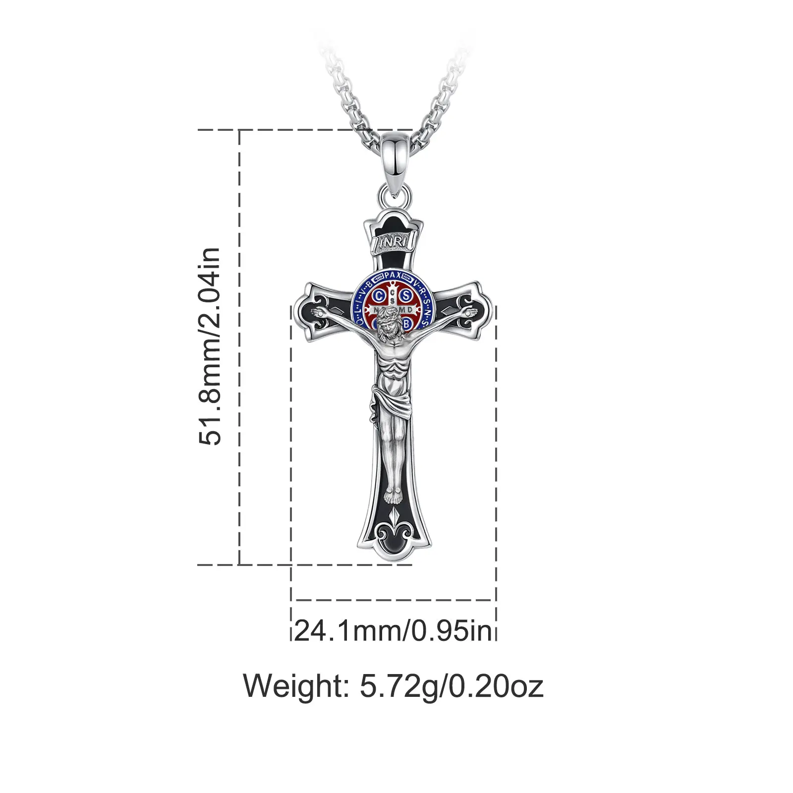 Dainty Black Enamel Craft Crucifix 24" Box & Rope 