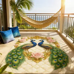 Peacock Pattern Carpet, 1 count living room carpet, Soft comfortable rug with Vintage Luxurious Peacock Embossed Design. Non-slip area rug, home decoration， Easy to clean and machine washable, Suitable for living room, bedroom,kitchen, bathroom