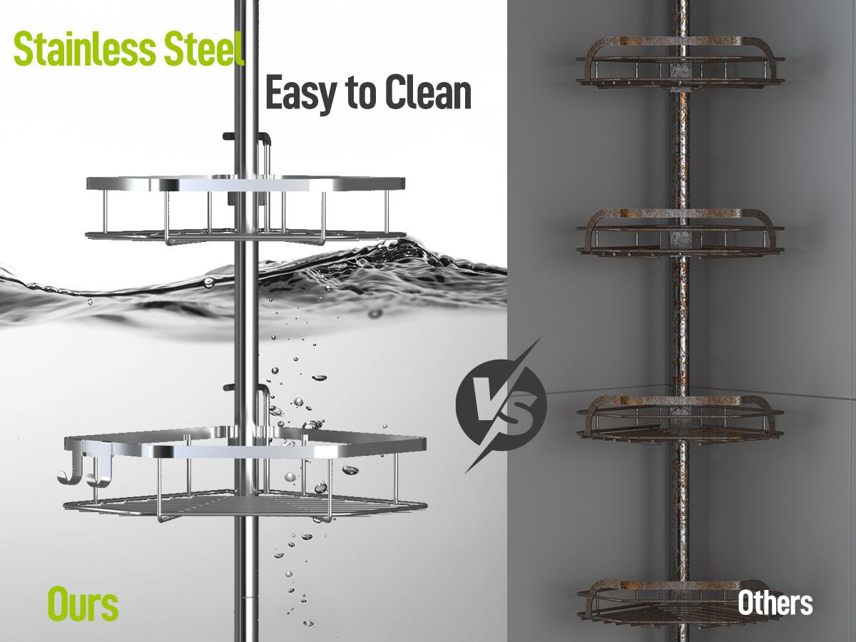 YECAYE 4 Tier Adjustable Corner Shower Caddy, Stainless Steel Rustproof Bathroom Organizer, No-Drill Tension Pole, Heavy-Duty Shelves & Hooks, Stainless Steel Corner Shower Caddy Tension Pole for Shampoo, Loofah, Bathtub Shampoo Storage YECAYE 4 Tier Adjustable Corner Shower Caddy, Stainless Steel Rustproof Bathroom Organizer, No-Drill Tension Pole, Heavy-Duty Shelves & Hooks, Stainless Steel Corner Shower Caddy Tension Pole for Shampoo, Loofah, Bathtub Shampoo Storage