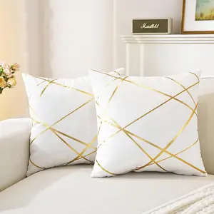 Pack of 2, Cushion Cases Decorative  Foil Lines Geometric  Throw Pillow Covers for Modern Homes Couch Sofa Bedroom Living Room 18 x 18 Inches White