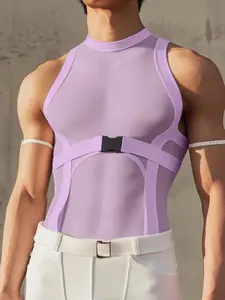 INCERUN Men's Fashion Casual Transparent Plain Vest, Deconstructed Design Patchwork Top, Summer Fitness, Stylish and Comfortable, Gymwear, Sleeveless Gym Tops