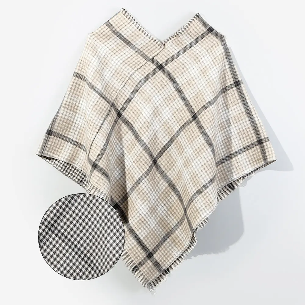 Reversible Poncho | Tan Plaid