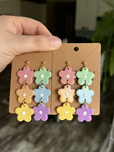 Rainbow Flower Dangles | Handmade Polymer Clay Earrings