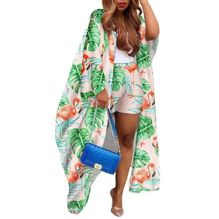 Sexy European and American Cardigan Print Two-Piece Set